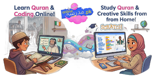 A boy and girl learning the Quran online
